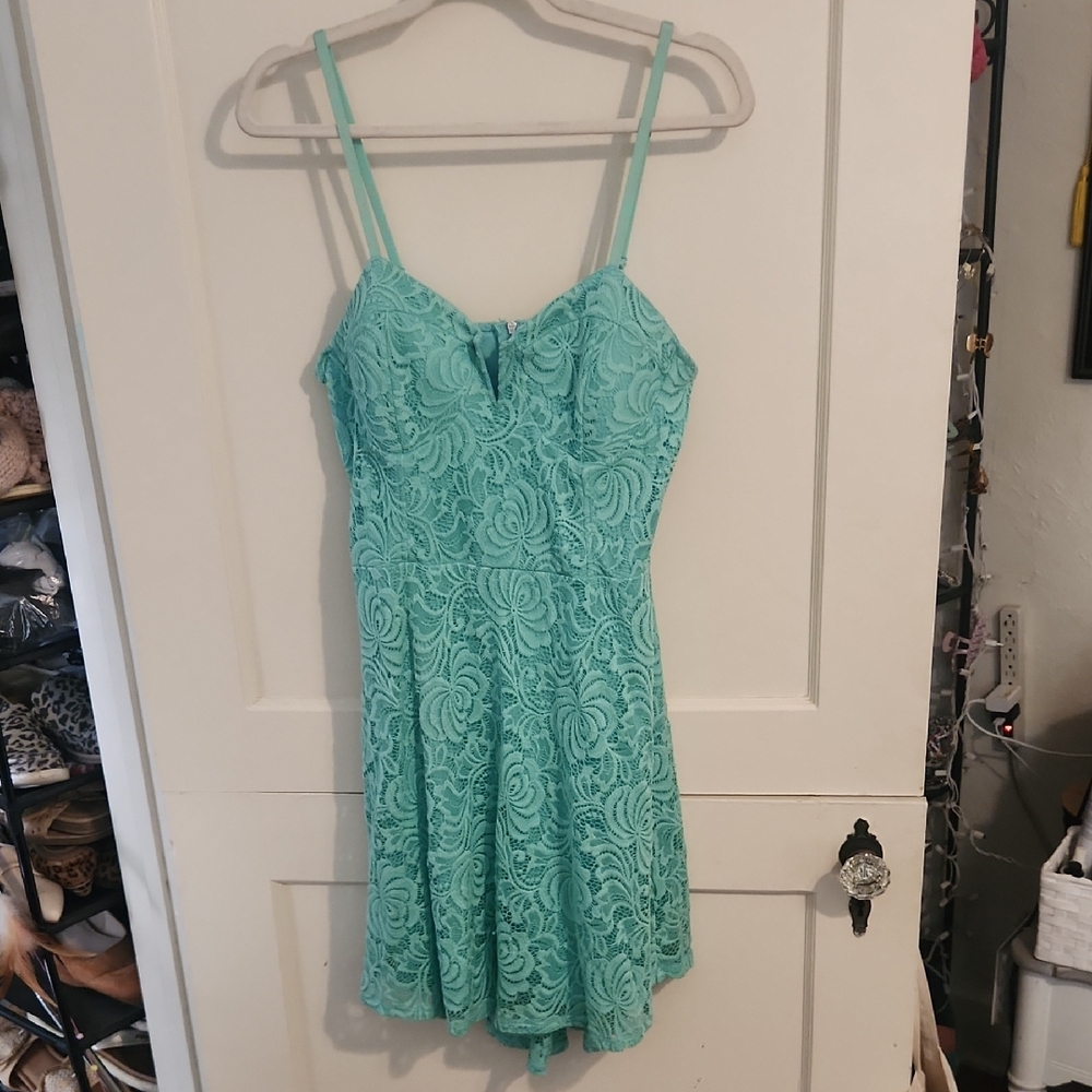 Material Girl Aqua Lace Dress